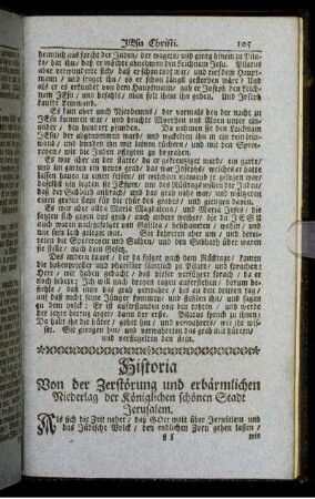 Historia Von der Zerstörung und erbärmlichen Niederlag der Königlichen schönen Stadt Jerusalem.