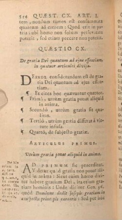 Quaestio CX. De gratia Dei quantum ad ejus essentiam, in quatuor articulos divisa.