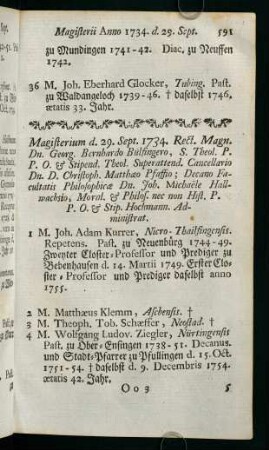 Magisterii Anno 1734 - 1737