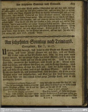 Am sechzehnten Sonntage nach Trinitatis. Evangelium, Luc. 7, 11-17