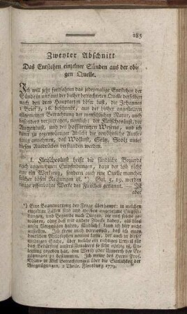 Zweyter Abschnitt. Das Entstehen einzelner Sünden aus der obigen Quelle.