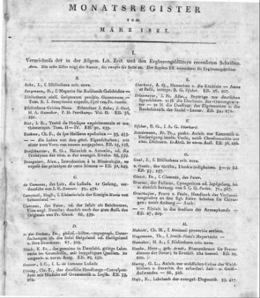 Monatsregister vom März 1827
