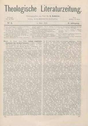 105-107 [Rezension] Meyer, Heinr. Aug. Wilh., Kritisch exegetischer Kommentar über das Neue Testament. 1. Abth. 2. Hälfte: Die Evangelien des Markus und Lukas. 6. Aufl., neu bearb. v. Bernh. Weiß