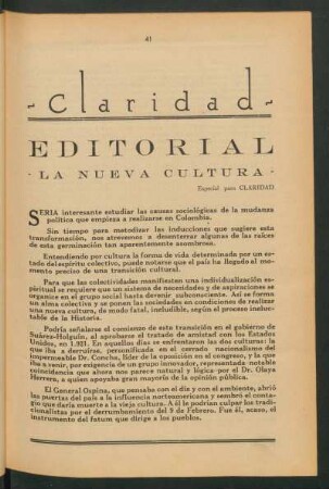 La nueva cultura : Editorial