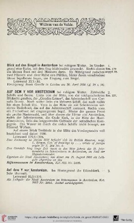[Verzeichnis der Werke Willem van de Velde's]