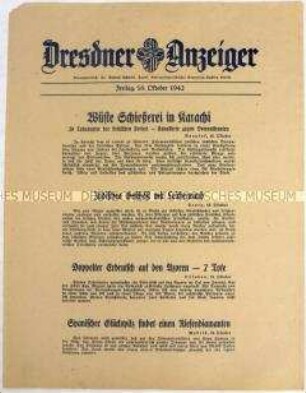 Nachrichtenblatt "Dresdner Anzeiger" u.a. zu Zusammenstößen zwischen Demonstranten und der Polizei in Karachi
