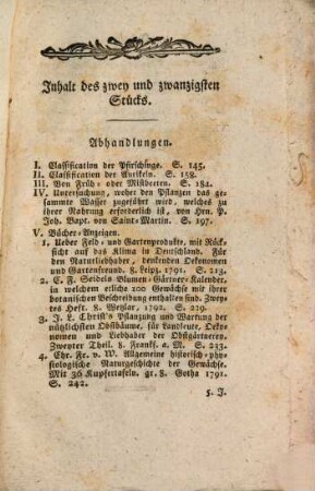 Journal für die Gärtnerey, welches eigene Abhandlungen, Auszüge und Urtheile der neuesten Schriften, so vom Gartenwesen handeln, auch Erfahrungen und Nachrichten enthält. 22, 22. 1792