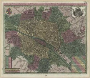 Stadtplan von Paris, ca. 1:10 000, Kupferstich, 1720