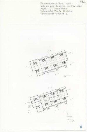 Wohnen und Gewerbe am Kurfürstendamm, Berlin-Charlottenburg (Diplomarbeit bei Kurt Dübbers): Gewerbe, Grundrisse Obergeschoss 1:500