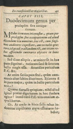 Caput XIII. Duodecimum genus per prolepsin sive occupationem.