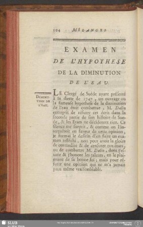 Examen De L'Hypothese De La Diminution De L'Eau