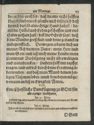 VIII. Eine Christliche Dancksagung zu Gott/ für alle erzeigte Wolthaten.