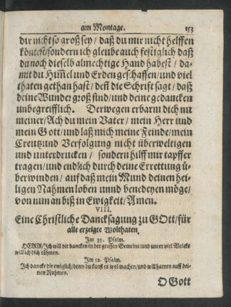 VIII. Eine Christliche Dancksagung zu Gott/ für alle erzeigte Wolthaten.