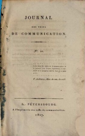 Journal des voies de communication. 10. 1827