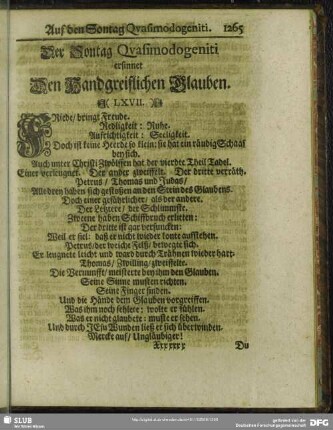 Der Sontag Quasimodogeniti ersinnet Den Handgreiflichen Glauben