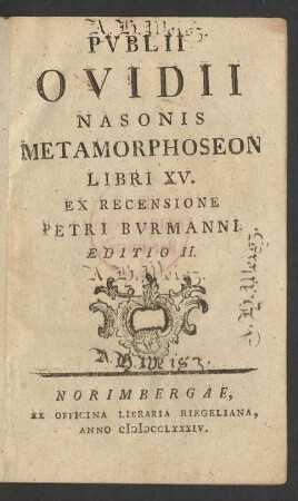 Publii Ovidii Nasonis Metamorphoseon Libri XV