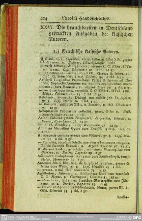 XXVI. Die brauchbarsten in Deutschland gedruckten Ausgaben der klassischen Autoren