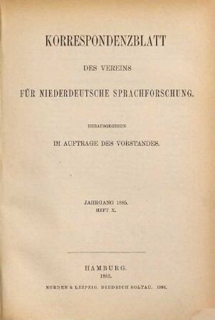 Korrespondenzblatt des Vereins für Niederdeutsche Sprachforschung. 10. 1885