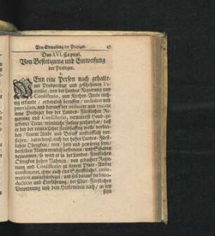 Das XVI. Capitul. Von Bestetigung und Einweisung der Prediger.
