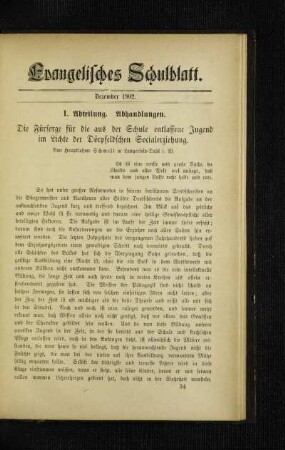 ¬Die¬ Fürsorge für die aus der Schule entlassene Jugend im Lichte der Dörpfeldschen Socialerziehung