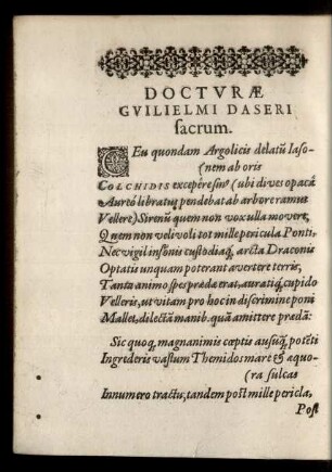 Docturae Guilielmi Daseri sacrum.