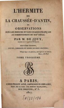 Oeuvres. 1,3. T. 3. - 9. éd. rev., corr. et orné de 2 grav. - 1817. - 356 S. : Ill.