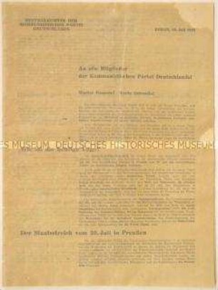 Kommunistische Propagandschrift zur Absetzung der Preußischen Landesregierung ("Preußenschlag")