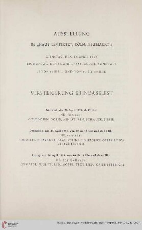 Austellung / Versteigerung ebendaselbst