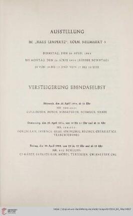 Austellung / Versteigerung ebendaselbst