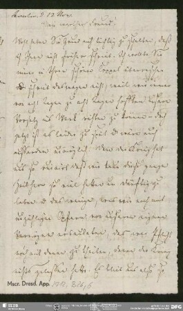 Eigenh. Brief von Johann Ferdinand Koreff an August Wilhelm von Schlegel, Paris, 1807