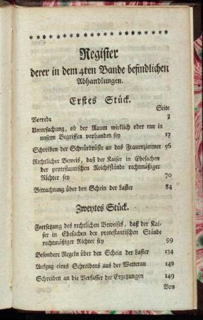 Register derer in dem 4ten Bande befindlichen Abhandlungen.