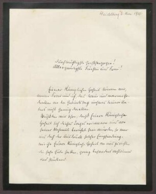 Schreiben von Otto Frommel an die Großherzogin Luise; Erinnerungen an die gemeinsamen Geburtstage von Albert Helbing