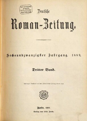 Deutsche Roman-Zeitung. 1889,3 = Jg. 26