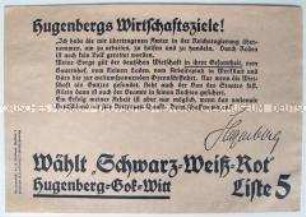 Deutschnationales Propagandaflugblatt zur Reichstagswahl 1933 mit Ausrichtung auf die Wirtschaft