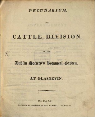 Pecudarium or Cattle Division, in the Dublin Society's Botanical Garden of Glasnevin