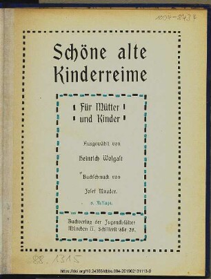 Schöne neue Kinderreime : für Mütter und Kinder
