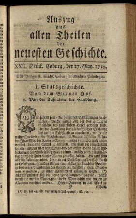 XXII. Stück. Coburg, den 27. May. 1750.