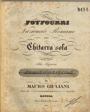 Potpourri nazionale romano : per chitarra sola ; opera 108