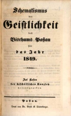 Schematismus des Bistums Passau. 1849