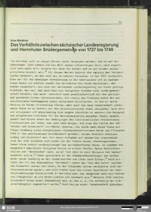 Das Verhältnis zwischen sächsicher Landesregierung und Herrnhuter Brüdergemeine von 1727 bis 1749
