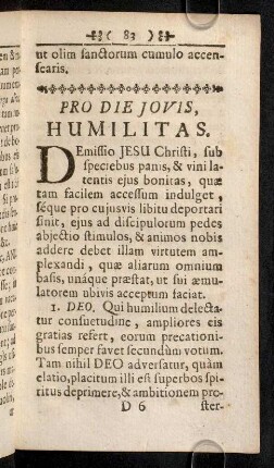 83-95, Pro Die Jovis, Humilitas