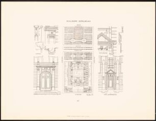 Schulgebäude am Zeppelinplatz, Berlin: Grundriss, Details (aus: Neubauten der Stadt Berlin, Bd. XI, 1912)