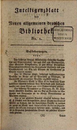 Neue allgemeine deutsche Bibliothek. Intelligenzblatt der Neuen allgemeinen deutschen Bibliothek. 1793