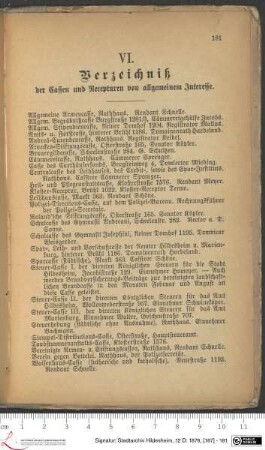 VI. Verzeichniß der Cassen und Recepturen von allgemeinem Interesse.