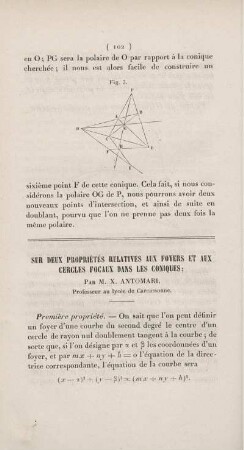 Sur deux propriétés relatives aux foyers et aux cercles focaux dans les coniques.