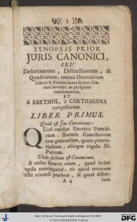 Enchiridii Juris Synopsis Prior Juris Canonici.
