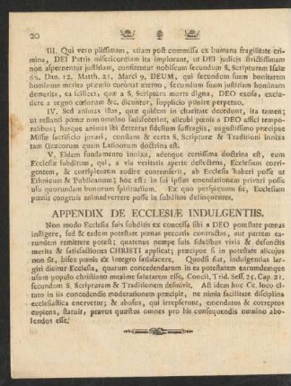 Appendix De Ecclesiae Indulgentiis