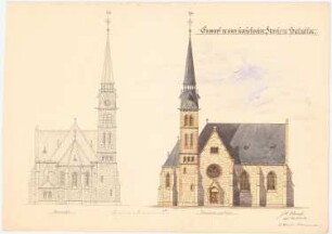 Sankt Bonifatius, Bad Salzuflen: Chor- und Seitenansicht (1:100)