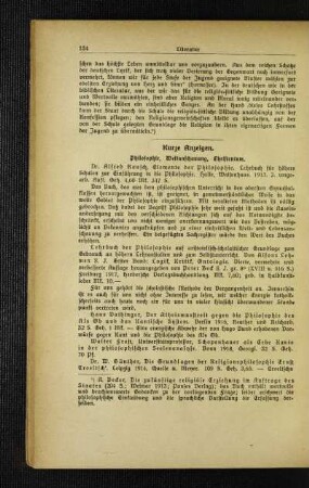 Kurze Anzeichen : Philosophie, Weltanschauung, Christentum