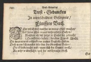 Trost-Gedancken In unverschuldeter Gefängnüs/ Fünfftes Buch.